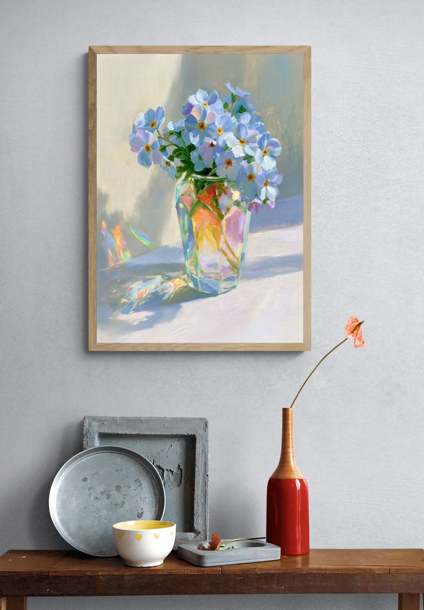 Pastel Flowers in Glass Vase Print. — room view 3