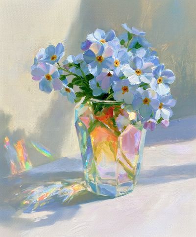 Pastel Flowers in Glass Vase Print.