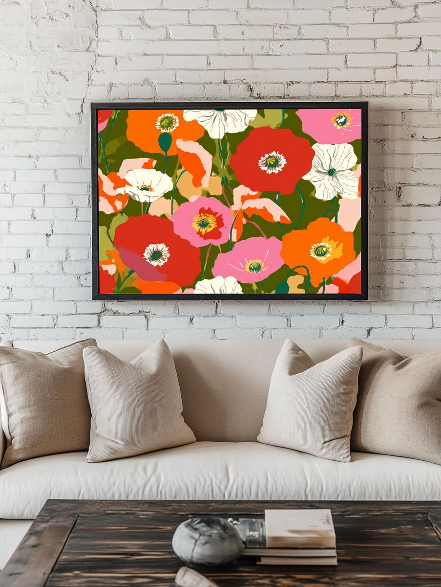 Colorful Poppy Garden Illustration Poster. — room view 1