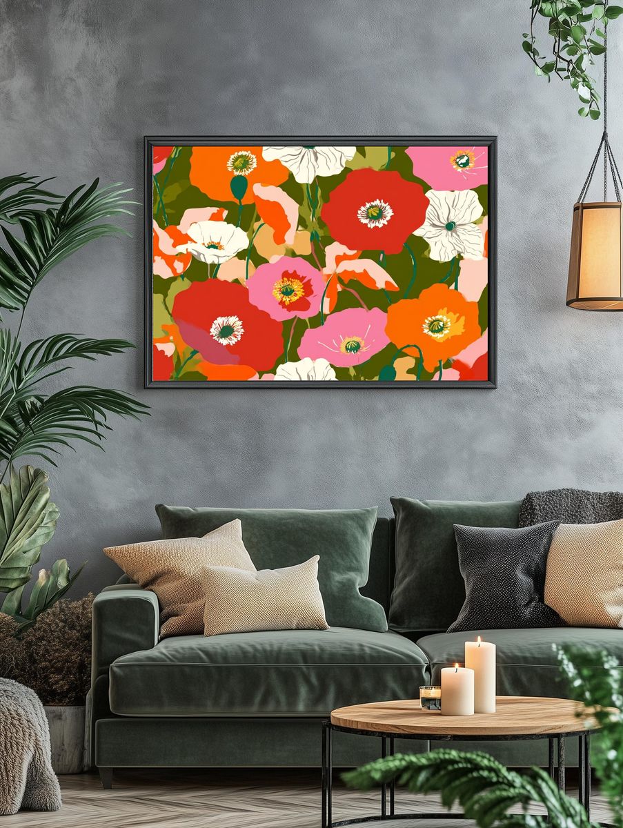 Colorful Poppy Garden Illustration Poster. — room view 4