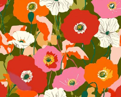 Colorful Poppy Garden Illustration Poster. poster