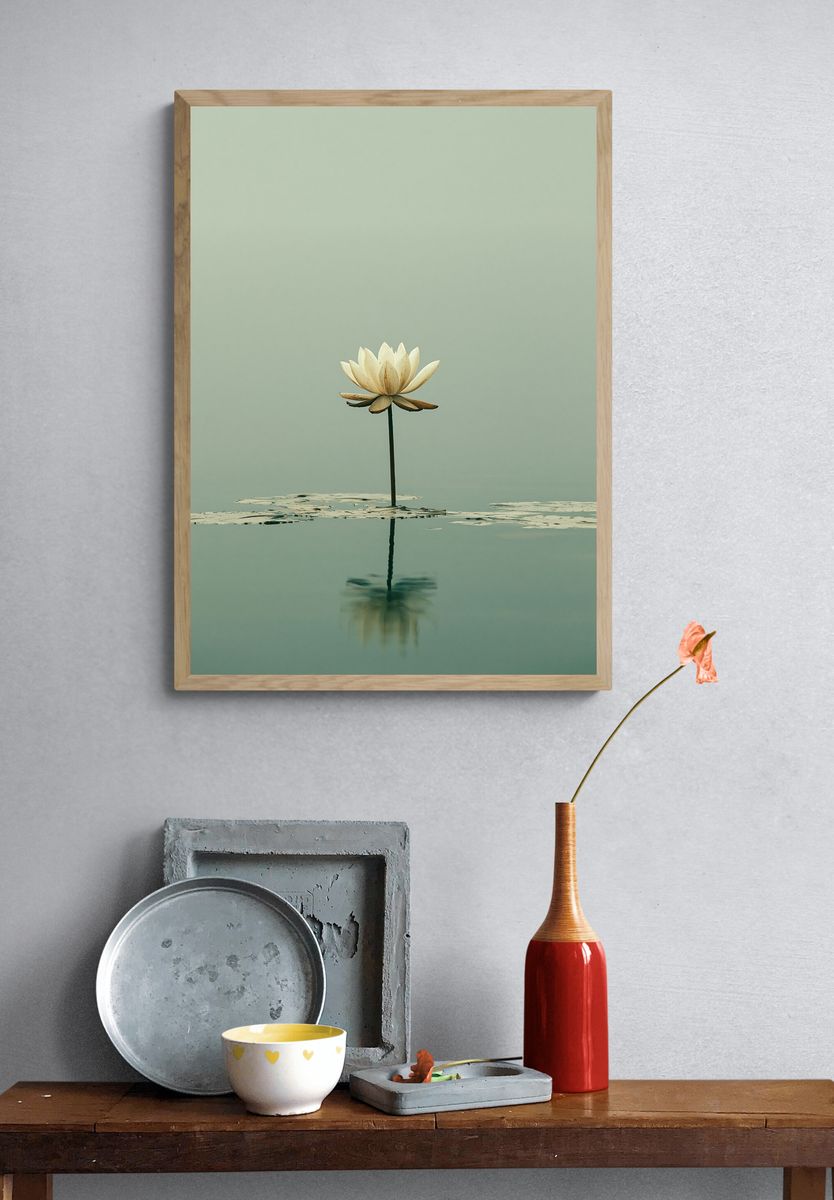 Lotus Bloom Minimalist Photography Poster. — room view 3