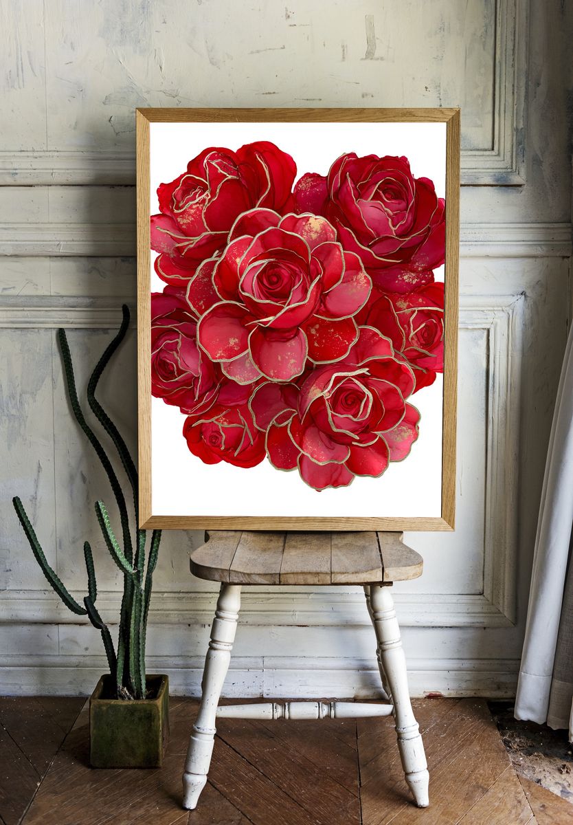 Red Rose Bouquet Illustration Poster. room preview