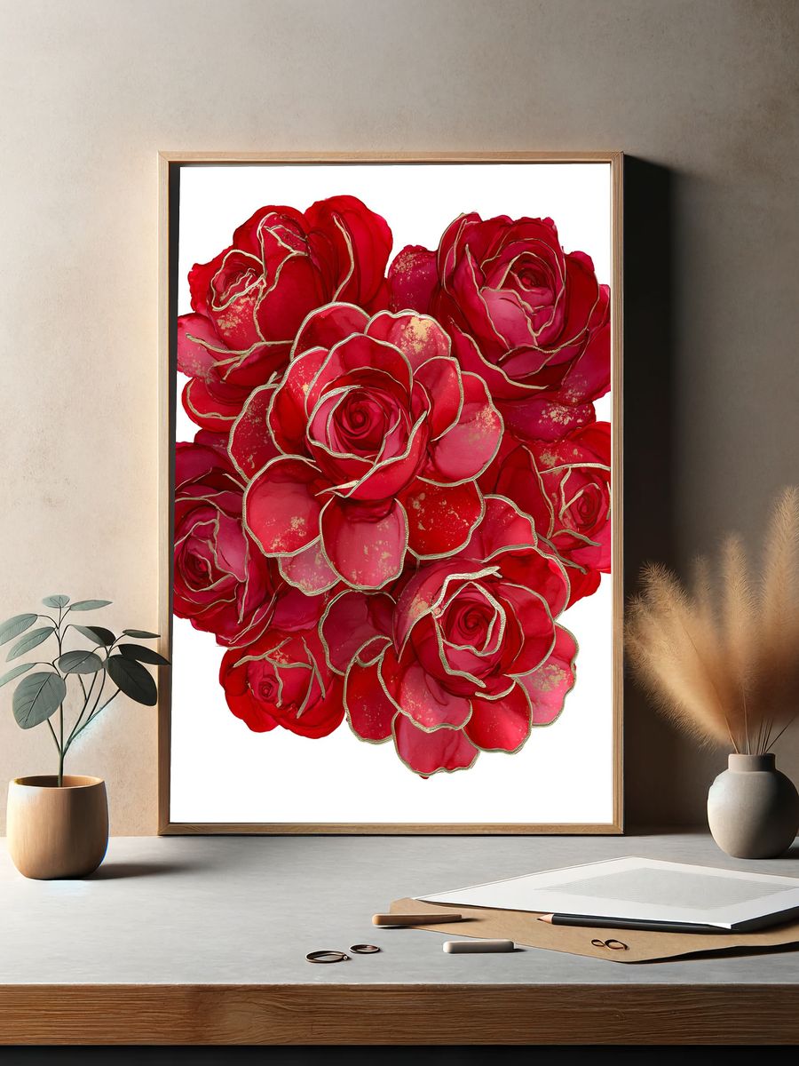 Red Rose Bouquet Illustration Poster. — room view 2