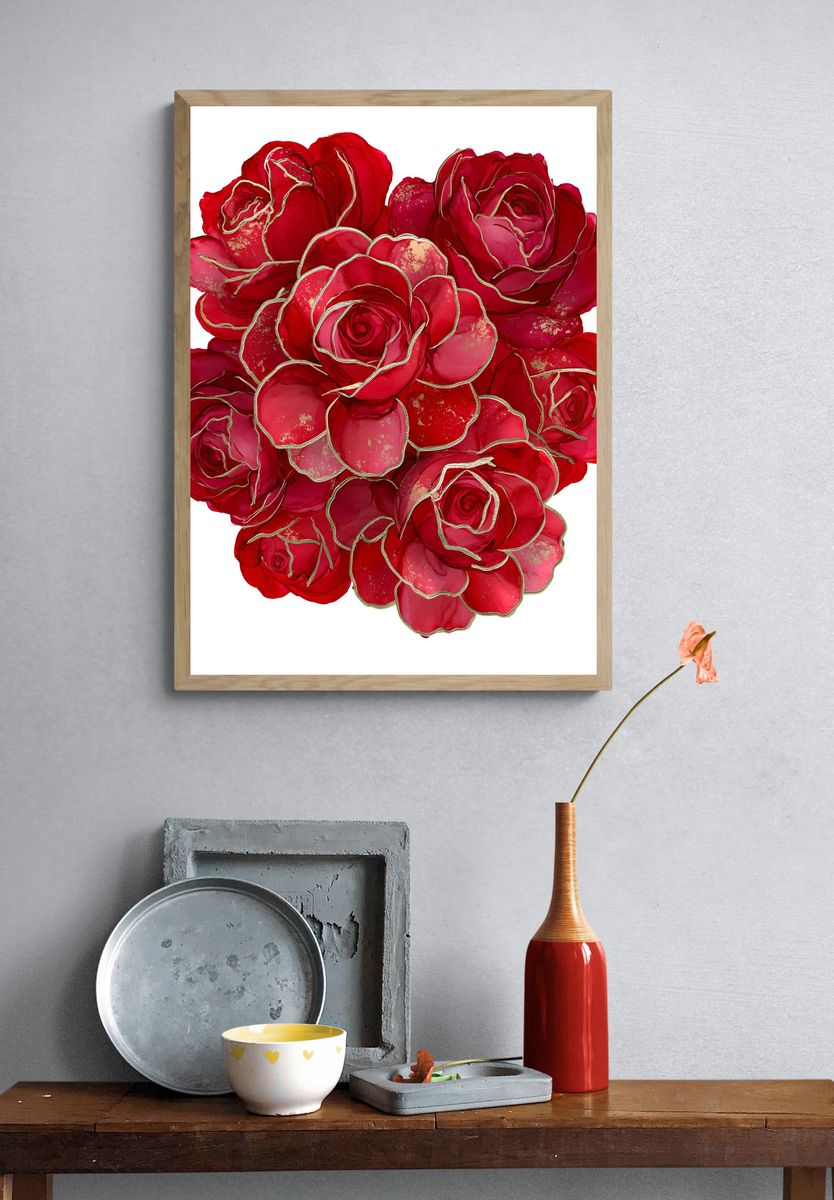 Red Rose Bouquet Illustration Poster. — room view 3