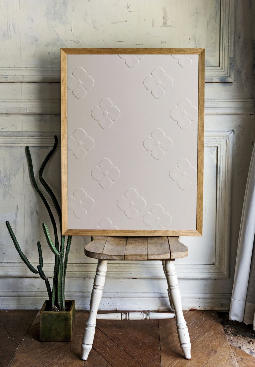 White Floral Embossed Pattern Print. room preview