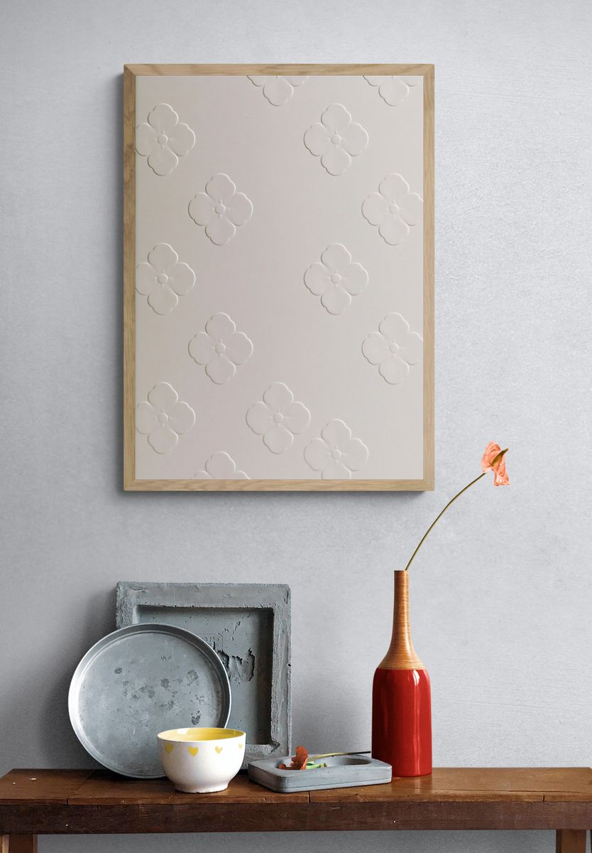White Floral Embossed Pattern Print. — room view 3