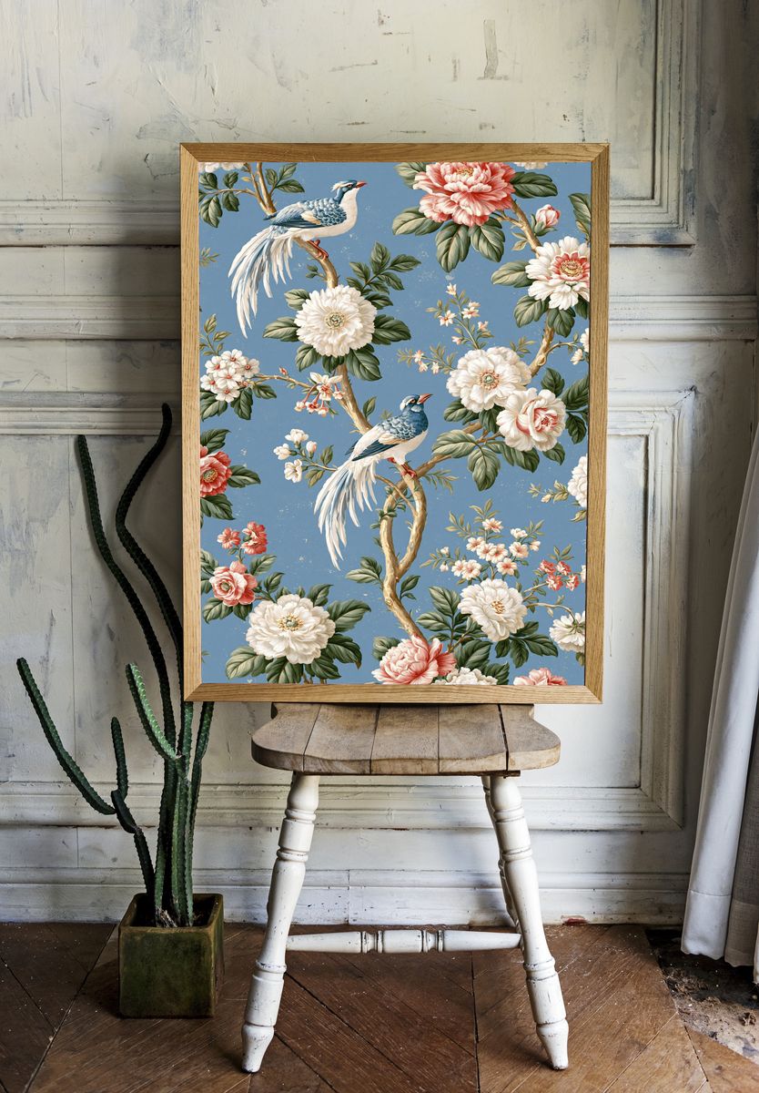 Peacock Floral Wallpaper Poster. — room view 1
