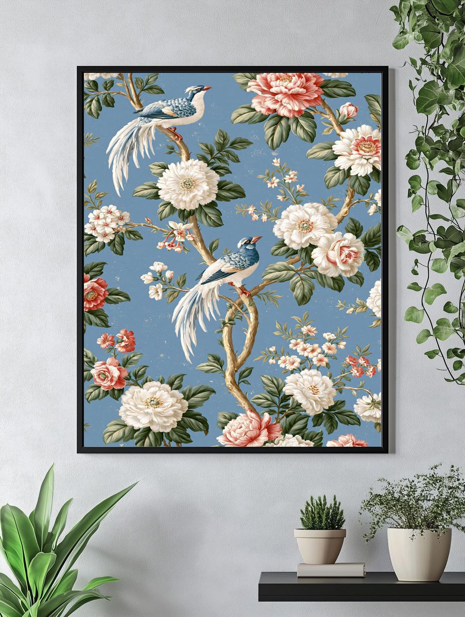 Peacock Floral Wallpaper Poster. — room view 4