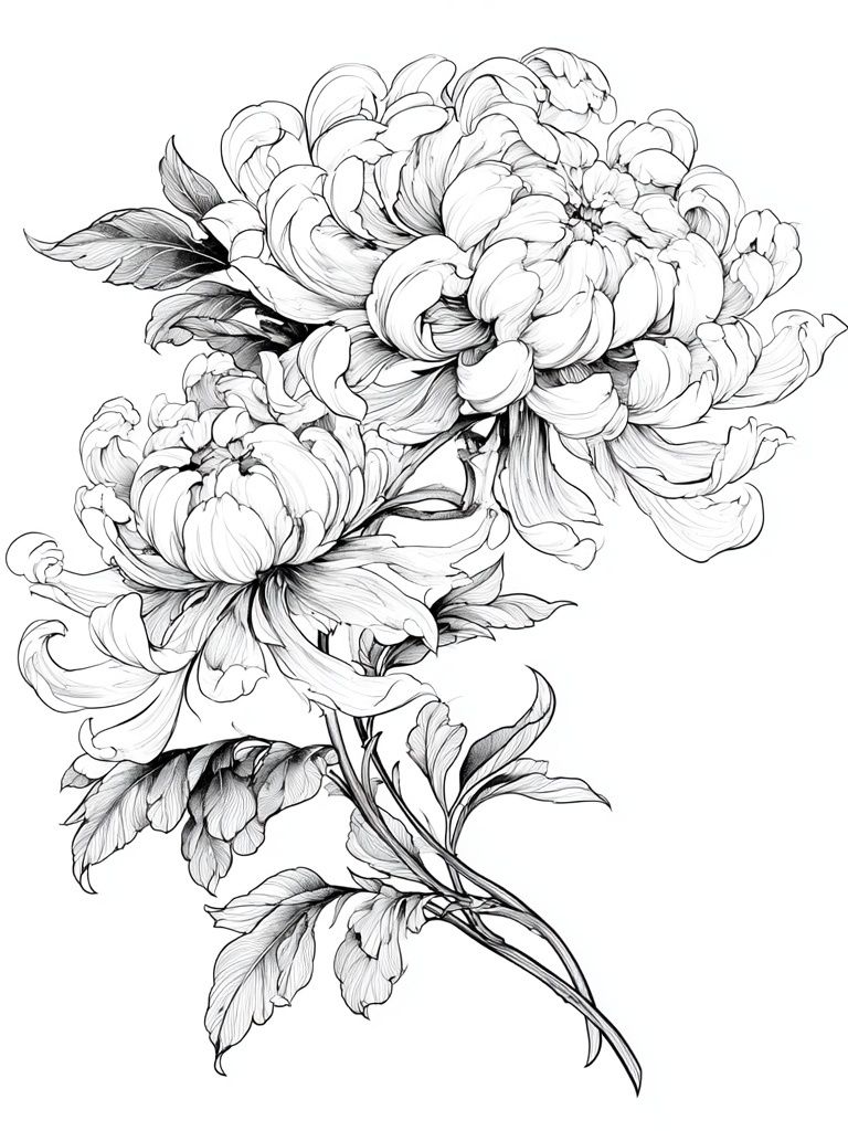 Peony Botanical Line Art Poster. poster detail