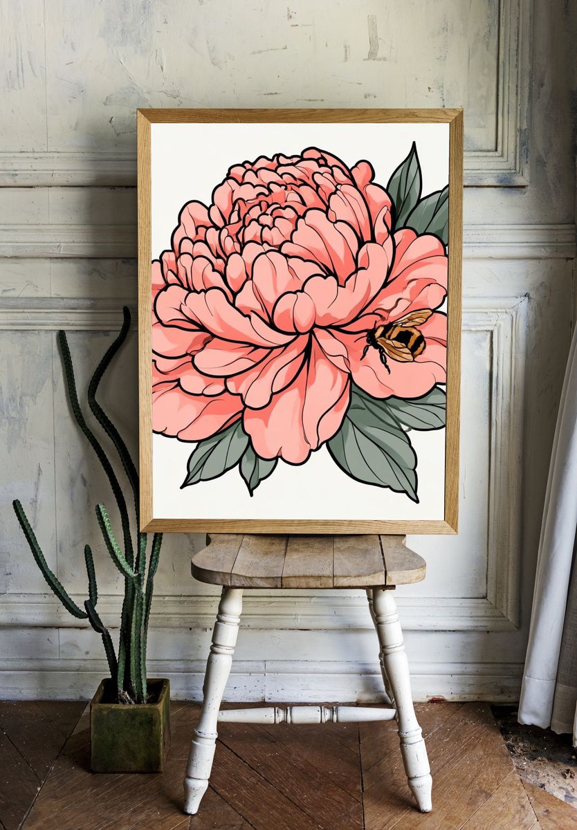 Peony Bee Botanical Print. — room view 1