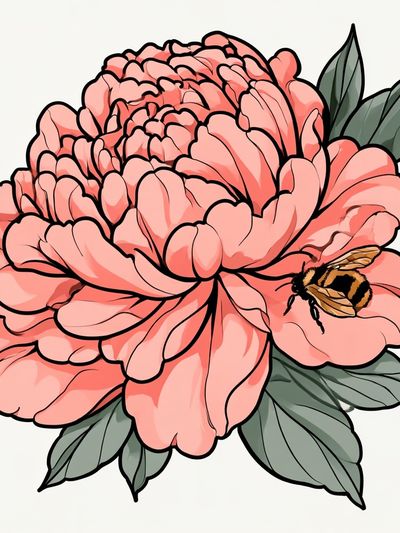 Peony Bee Botanical Print.