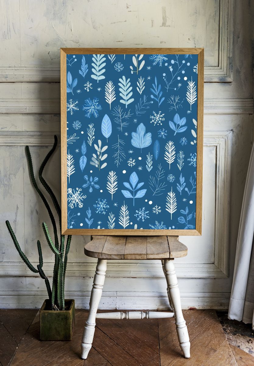 Winter Botanical Pattern Print. room preview