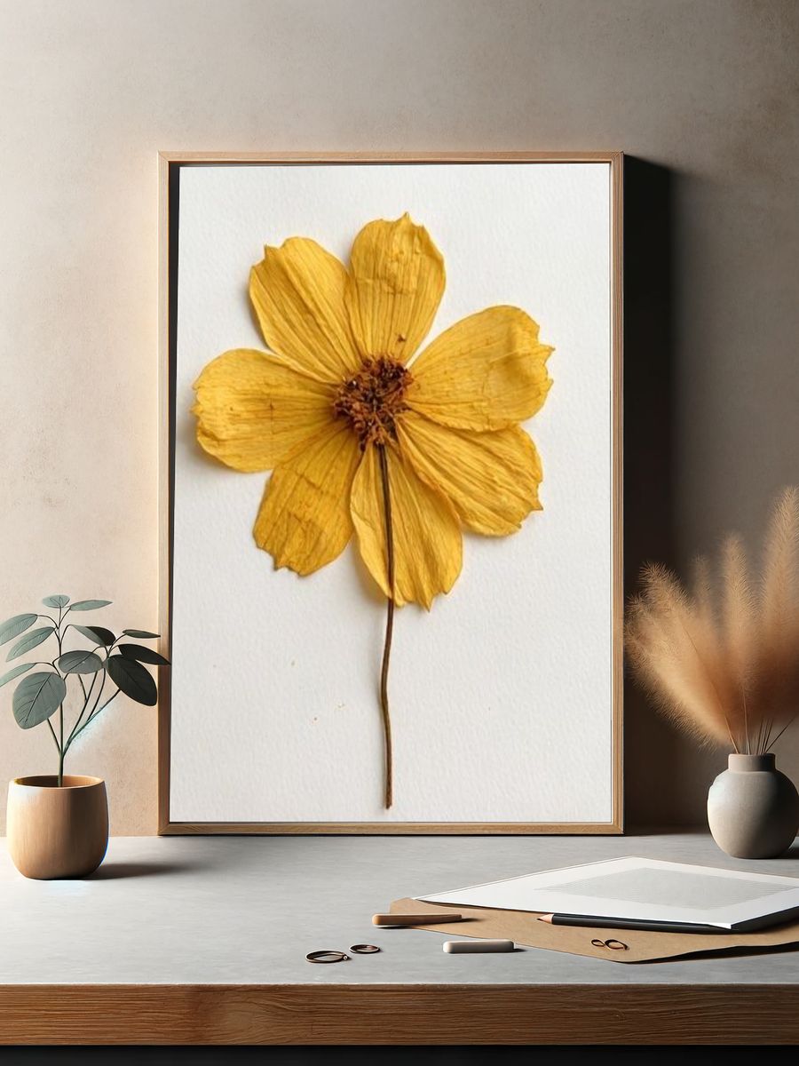 Pressed Yellow Flower Botanical Print. — room view 2