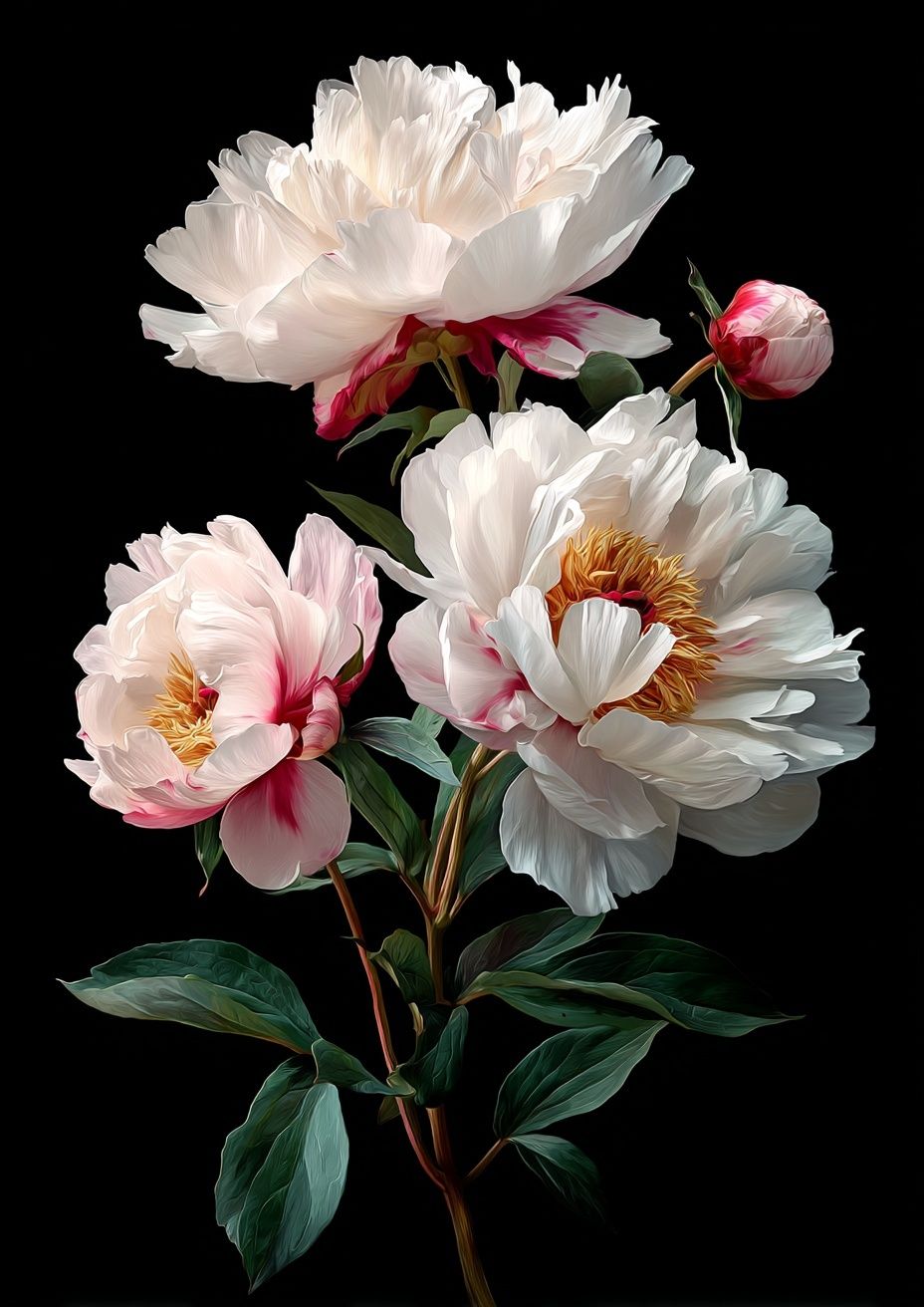White Peonies Botanical Print. poster — botanical art