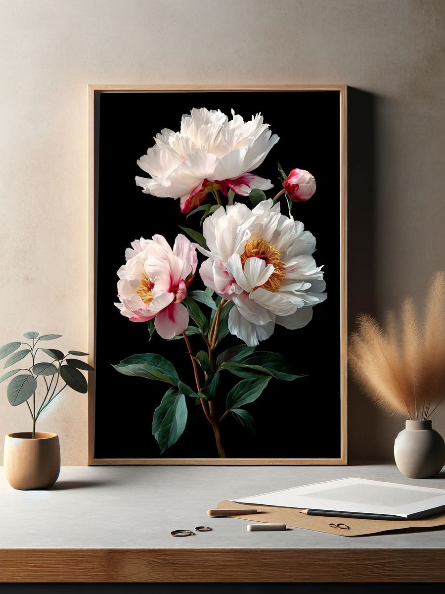 White Peonies Botanical Print. — room view 2