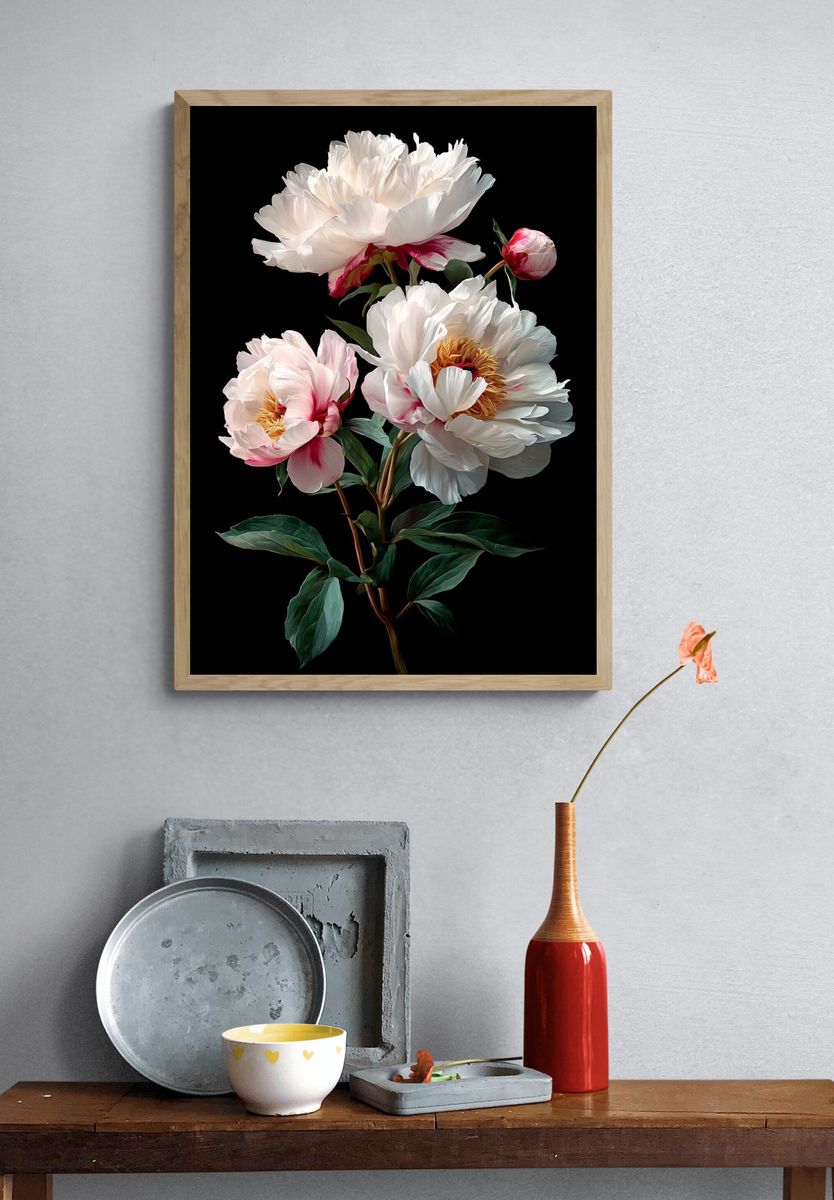 White Peonies Botanical Print. — room view 3