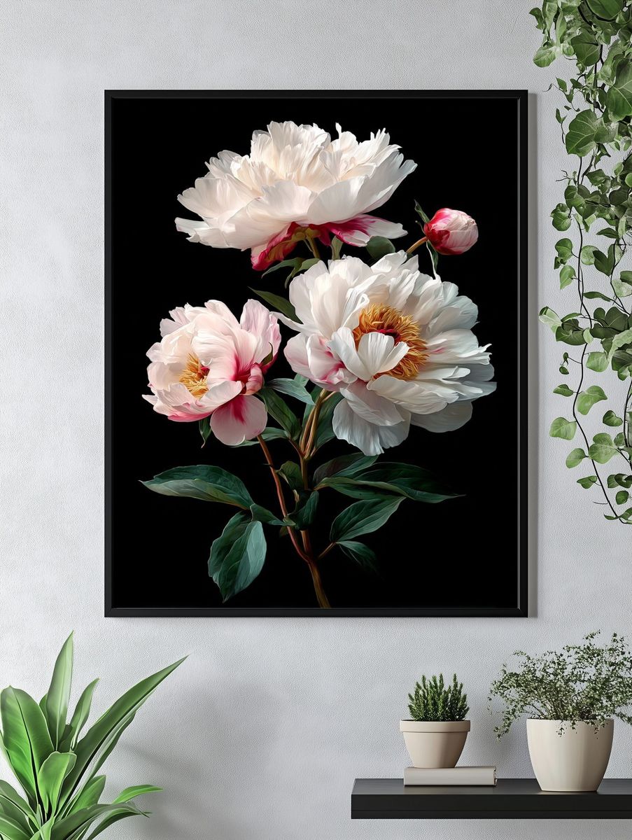 White Peonies Botanical Print. — room view 4