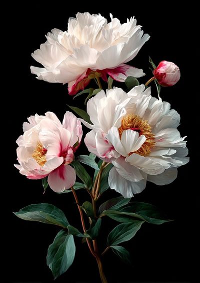 White Peonies Botanical Print.