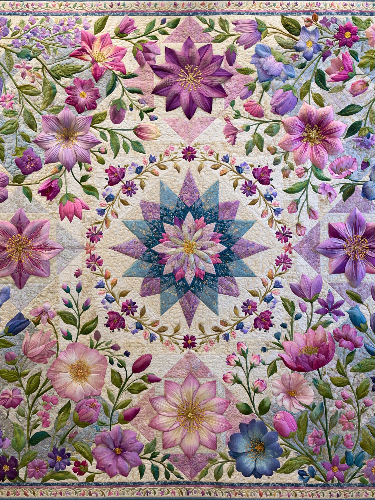 Floral Quilt Garden Print. poster — botanical art