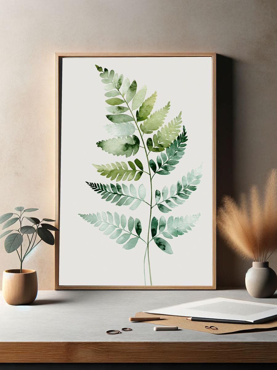 Watercolor Fern Botanical Poster. — room view 2