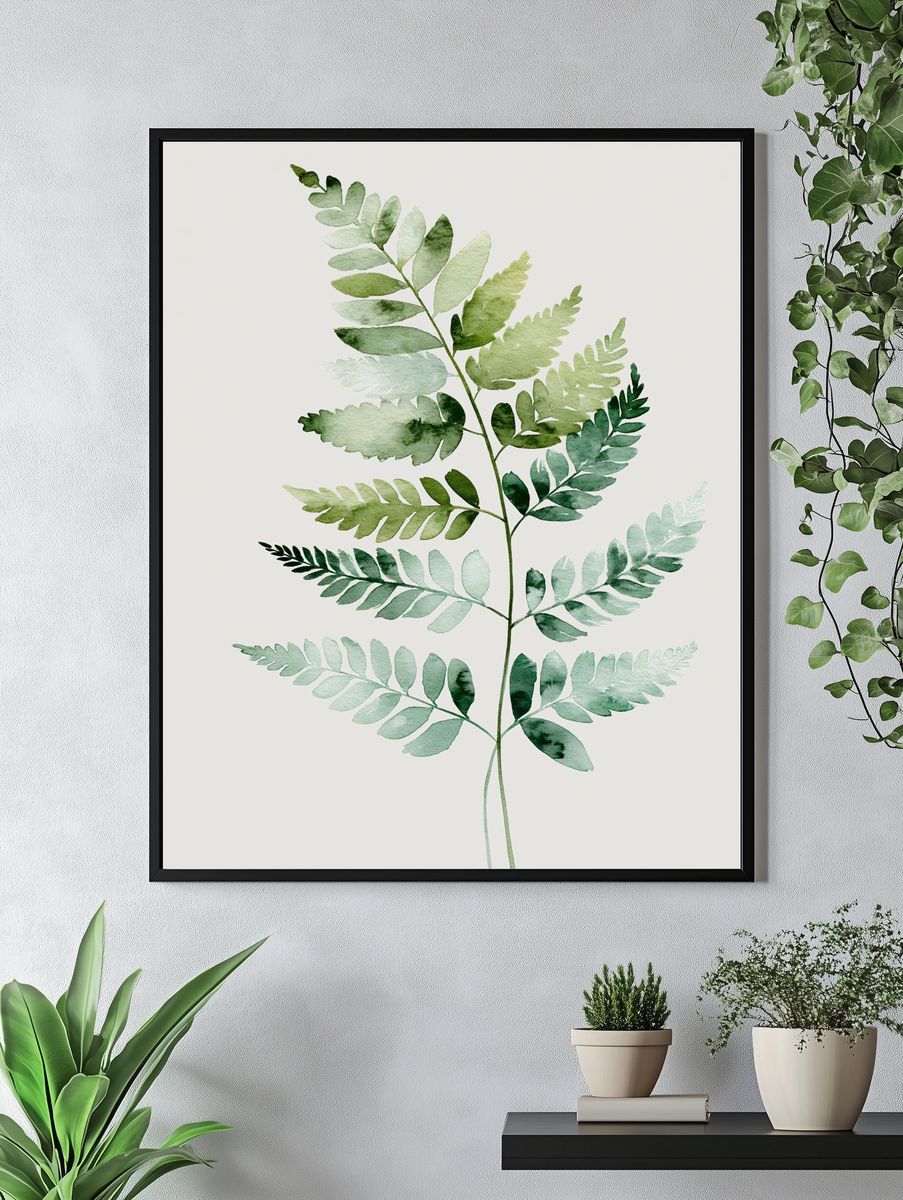 Watercolor Fern Botanical Poster. — room view 4