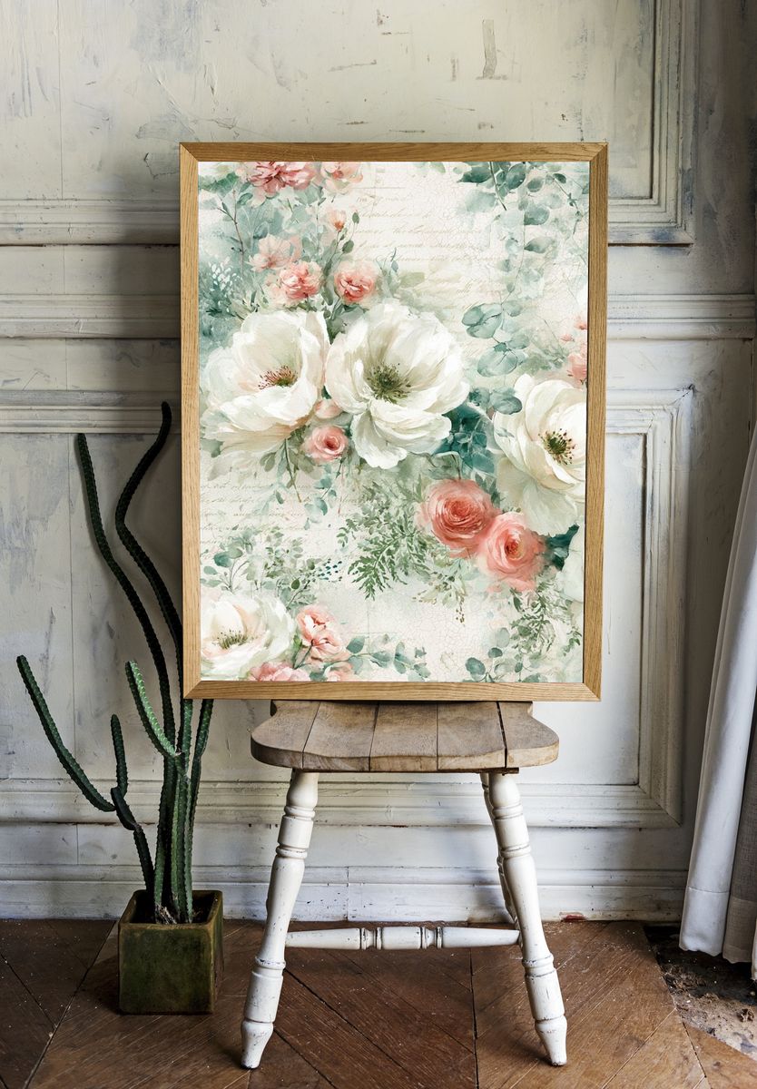 Pastel Floral Watercolor Print. room preview