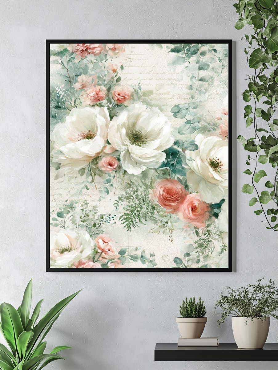 Pastel Floral Watercolor Print. — room view 4