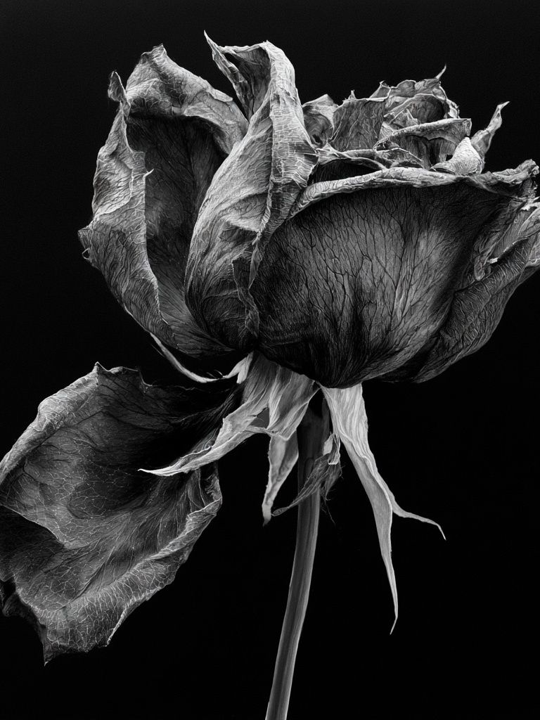 Withered Rose Black-White Print. poster — botanical art