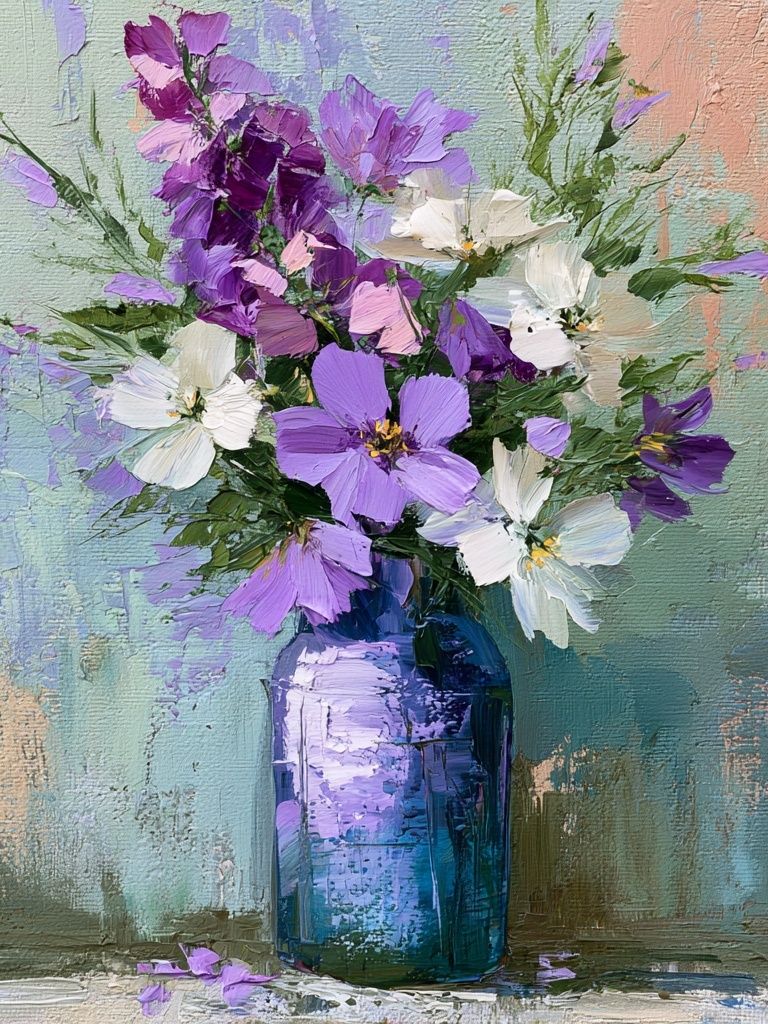 Purple Wildflower Vase Illustration Poster. poster detail