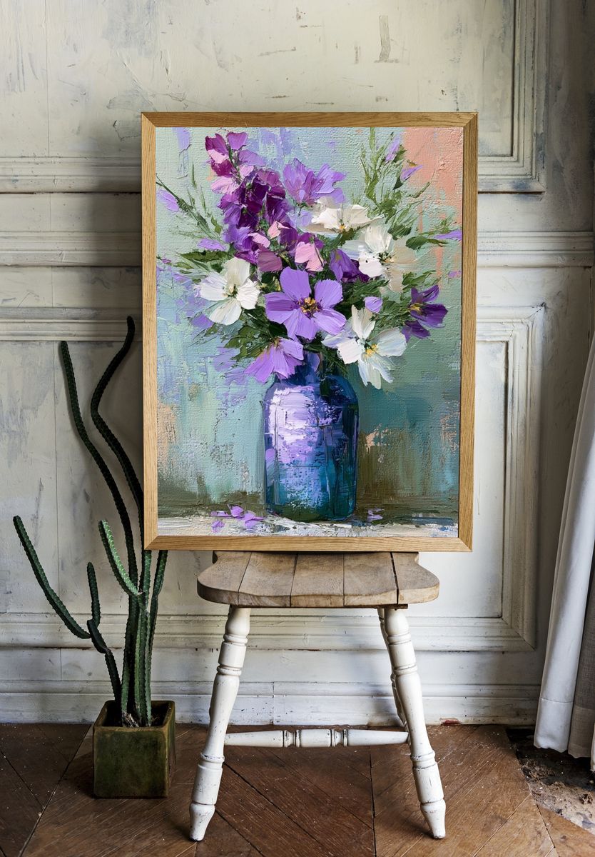 Purple Wildflower Vase Illustration Poster. room preview