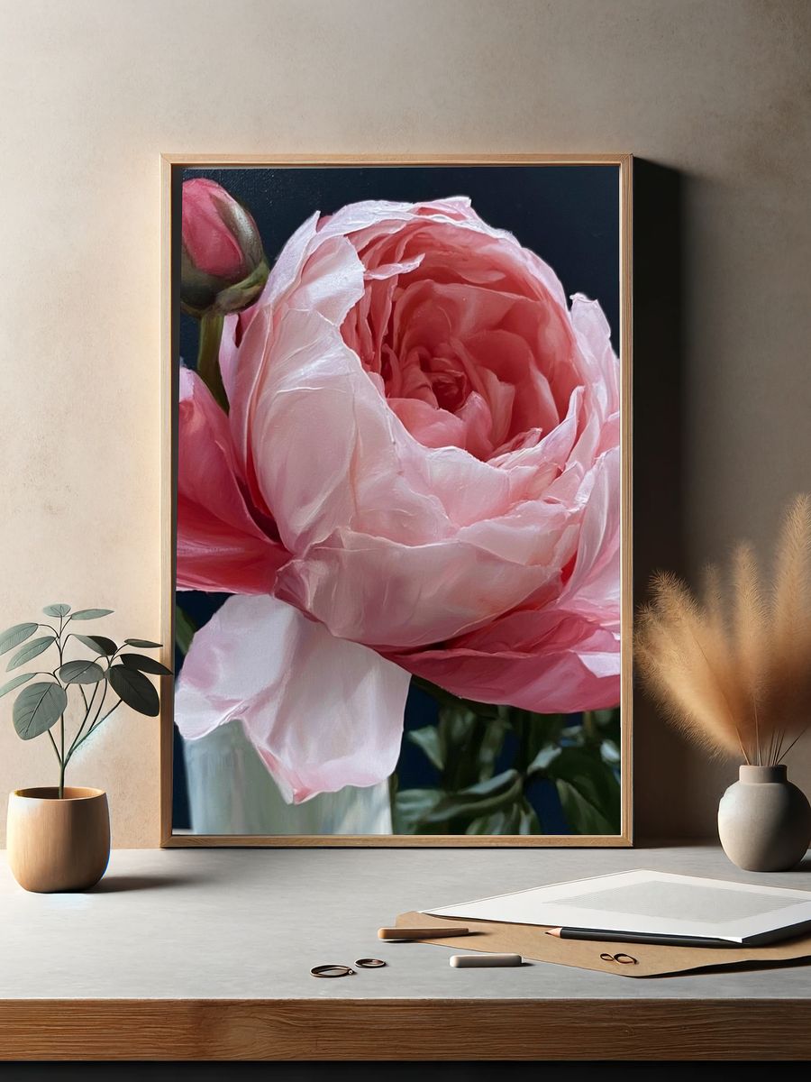 Pink Peony Bloom Botanical Print. — room view 2