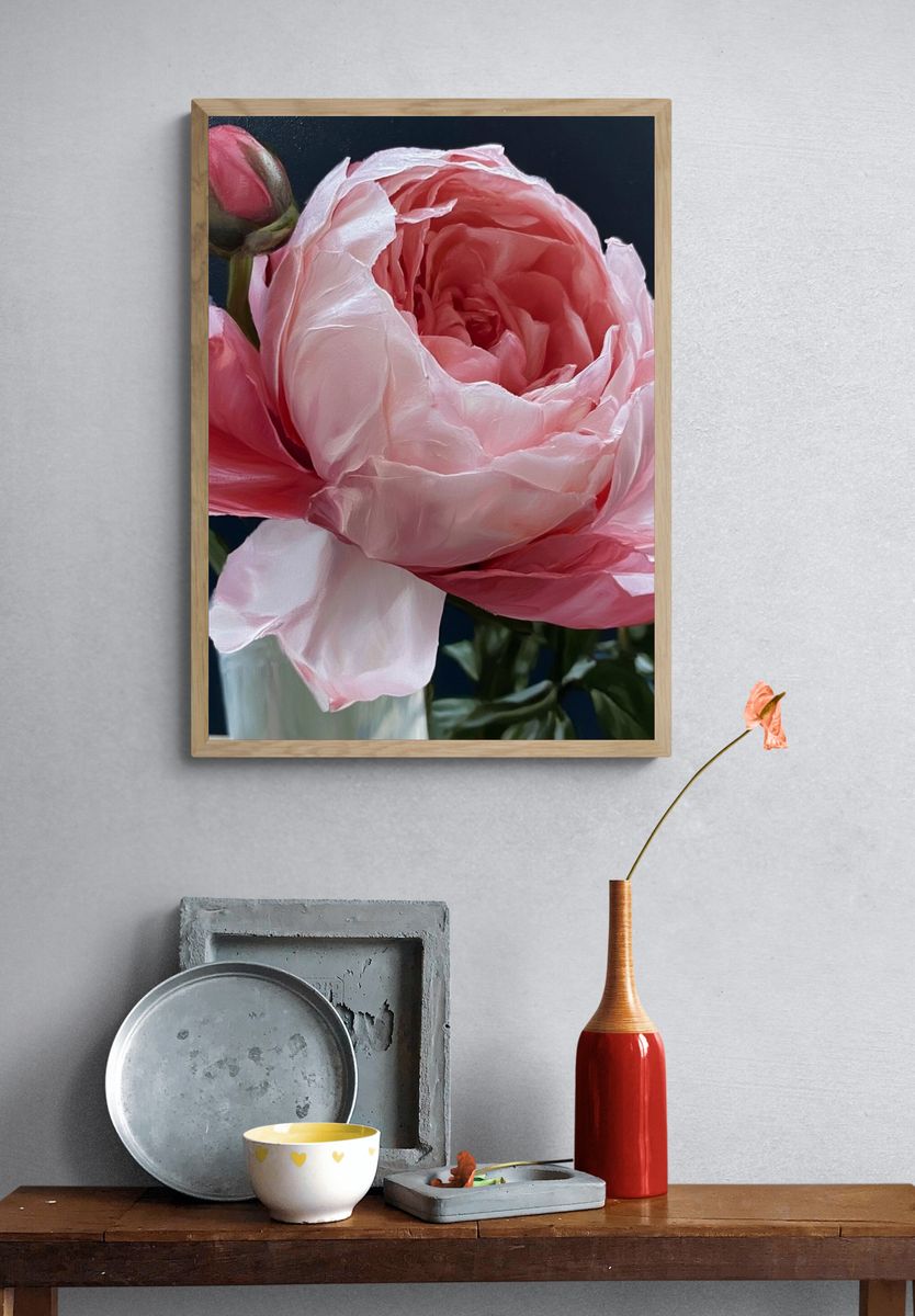 Pink Peony Bloom Botanical Print. — room view 3