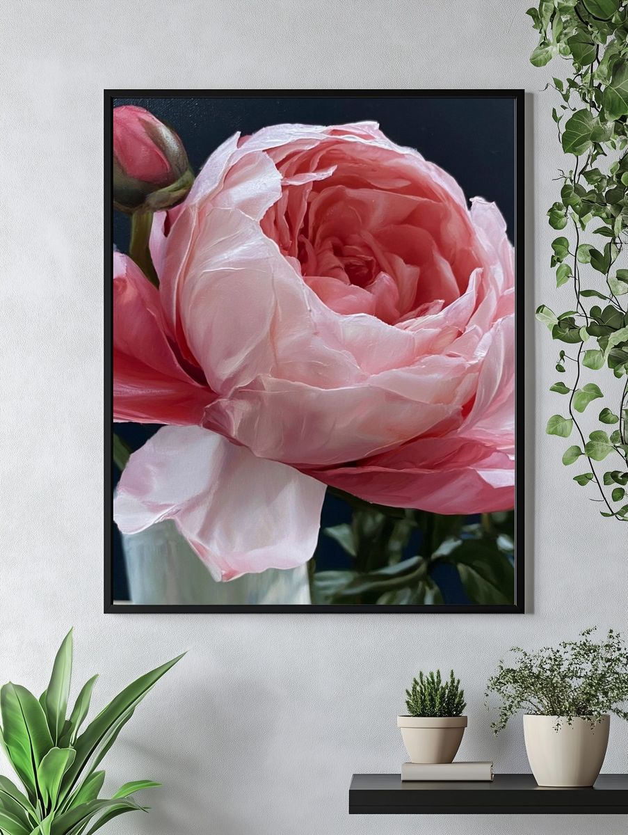 Pink Peony Bloom Botanical Print. — room view 4