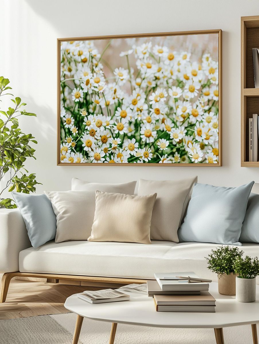 White flower desktop wallpaper, daisy. — room view 2