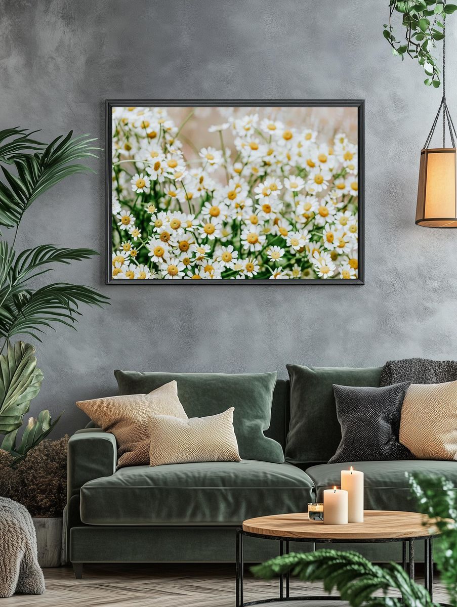 White flower desktop wallpaper, daisy. — room view 4