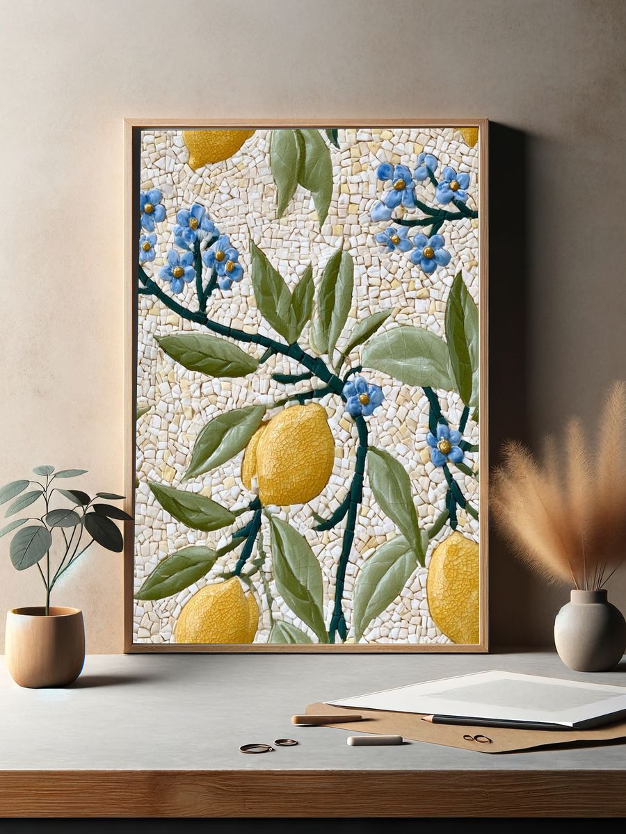 Lemon Blossom Mosaic Print. — room view 2