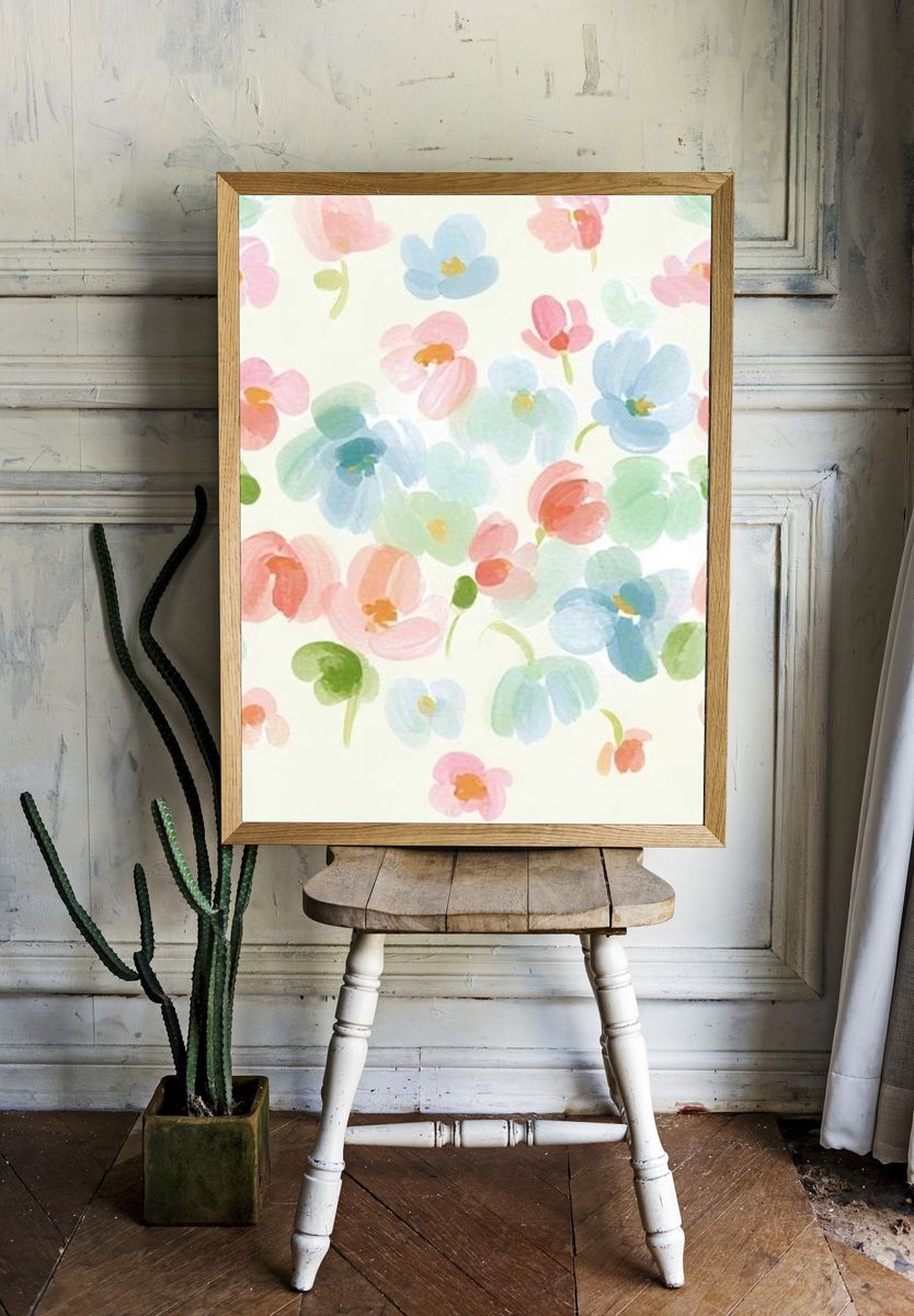 Pastel Floral Watercolor Print. — room view 1