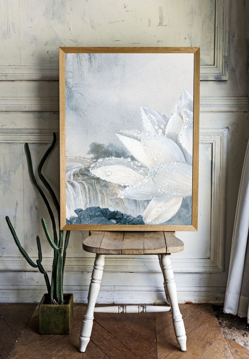 White Lotus Waterfall Print. room preview
