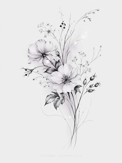 Monochrome Wildflower Botanical Print.