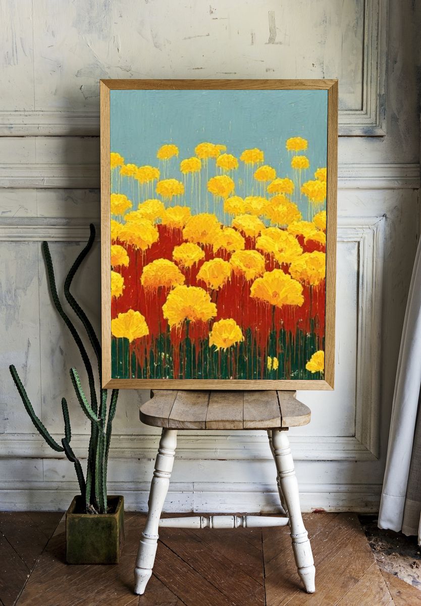Golden Wildflowers Contemporary Print. — room view 1