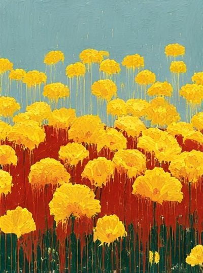 Golden Wildflowers Contemporary Print.