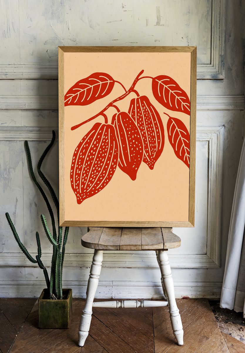 Red Botanical Branch Print. room preview