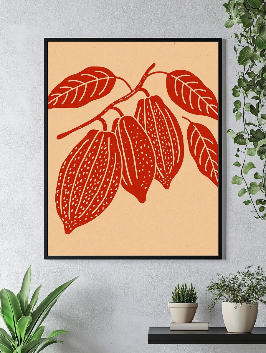 Red Botanical Branch Print. — room view 4