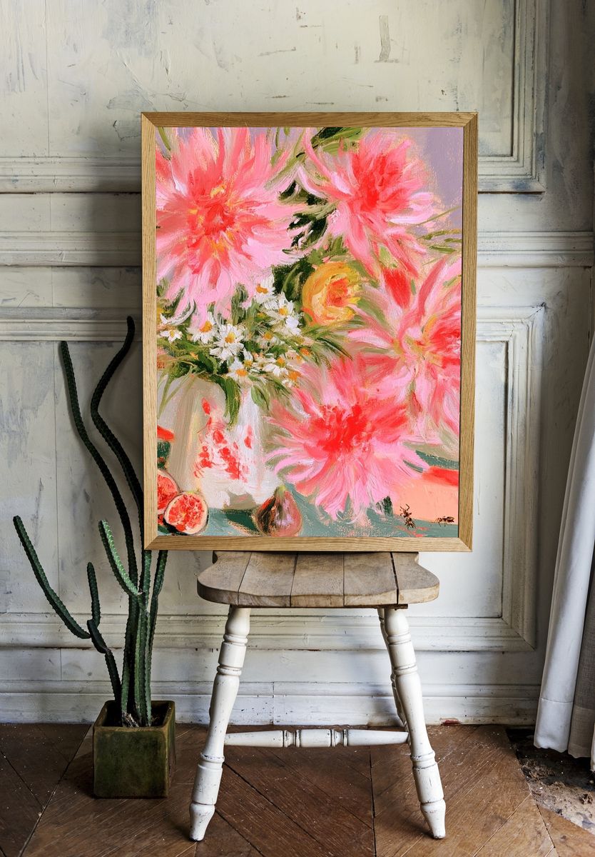 Pink Floral Still Life Poster. room preview