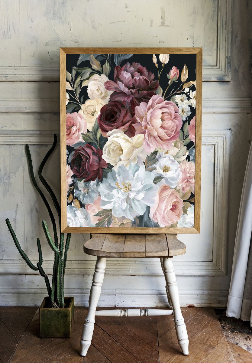 Blush Peonies Floral Print. room preview