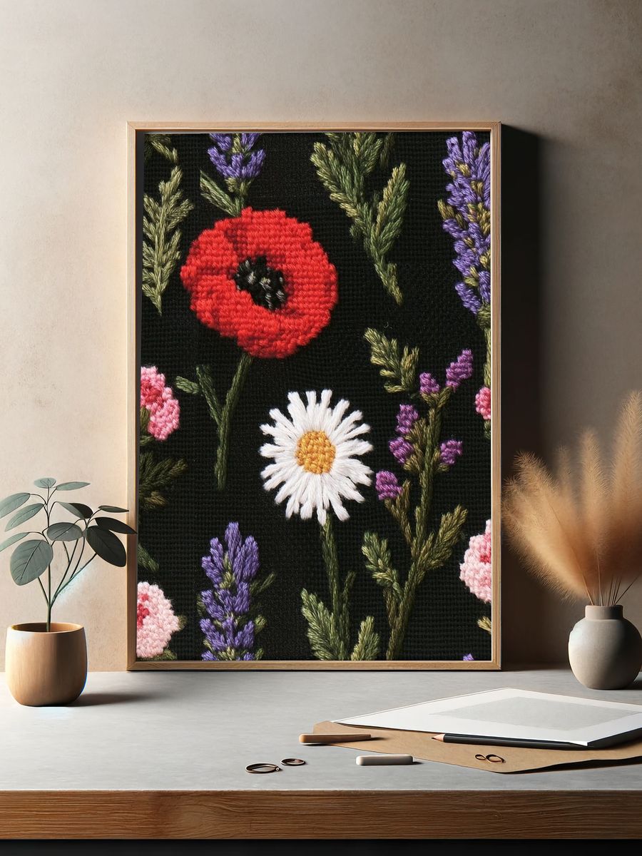 Embroidered Wildflower Botanical Print. — room view 2