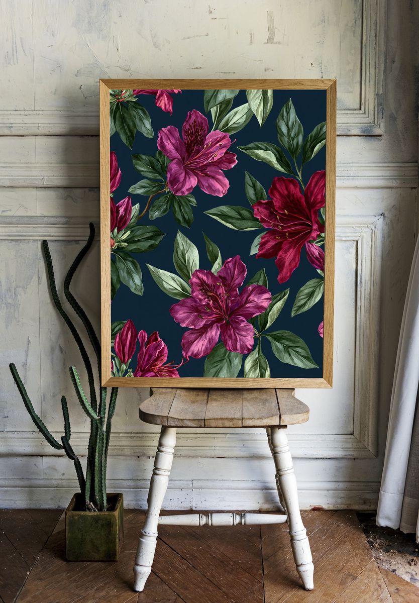 Magenta Azalea Botanical Poster. room preview