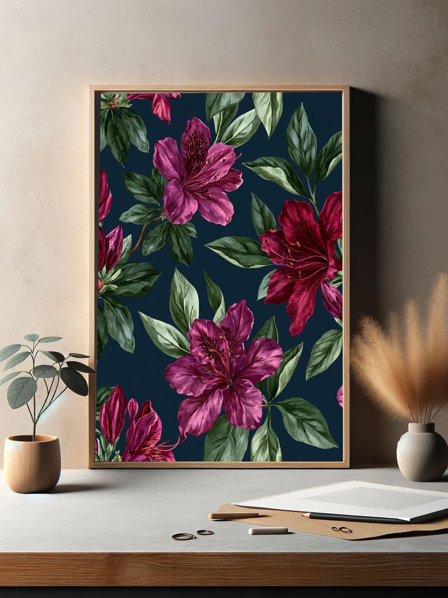 Magenta Azalea Botanical Poster. — room view 2