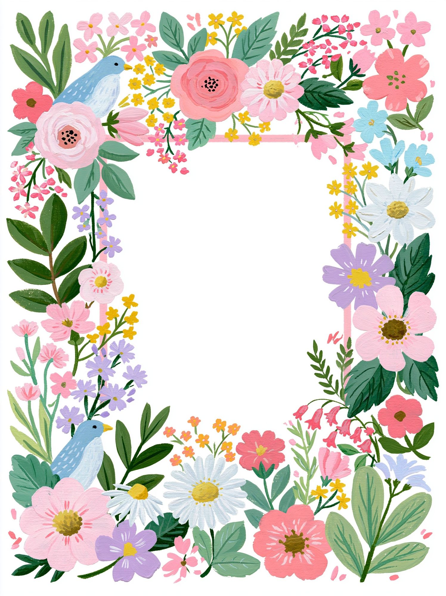 Floral Bird Frame Illustration Poster. poster detail